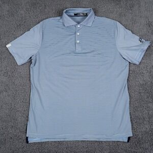 RLX Ralph Lauren Shirt Mens Large Blue Polo Striped Golf Stretch Light Weight‎